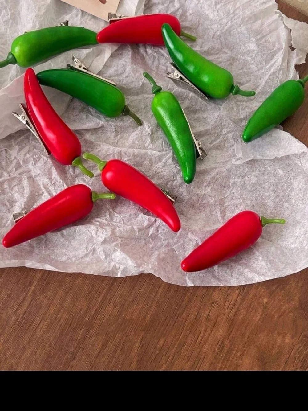 Chili Pepper Hair Clip Set - Red & Green Gloss